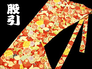 義若オリジナルの和柄股引き 花と鶴(赤)